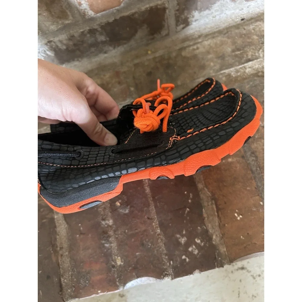 Boys Black And Orange Twisted X Driving Moccasin Size 13.5‎